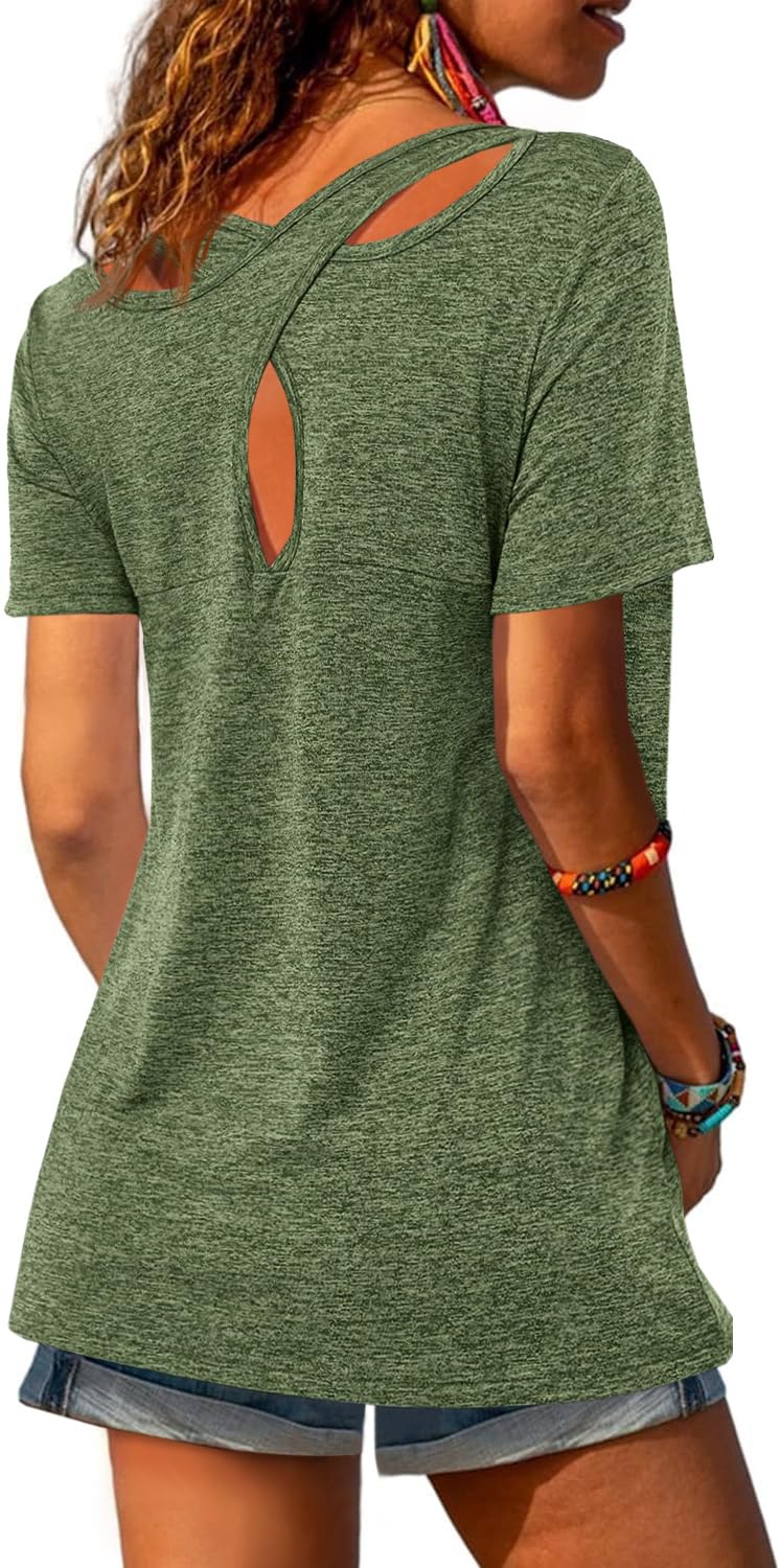Fisoew Sportshirt Damen Fitness Kurzarm Yoga T-Shirt Leicht Gym Sport Oberteile Locker