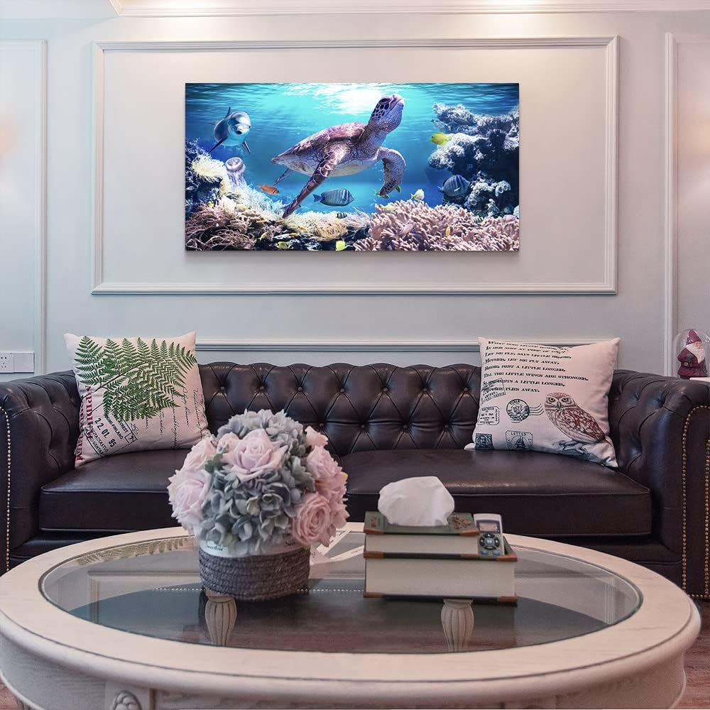 Canvas Wall Art For Living Room Large Size Family Wall Decorations For Bedroom Modern Bathroom Wall Decor Paintings Sea Turtles Hang Pictures Artwork Blue Ocean Canvas Art Prints Farmhouse Home Decor