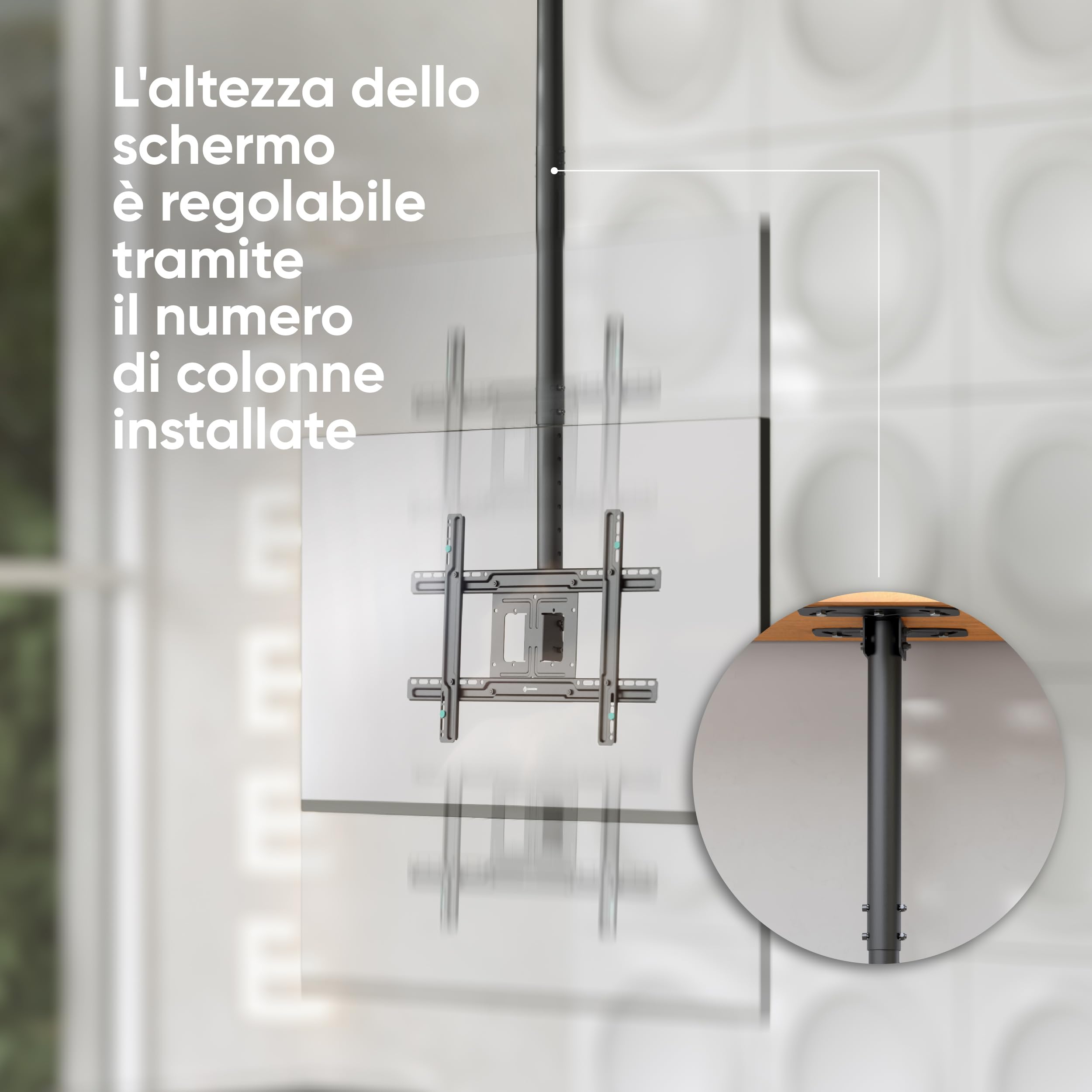 ONKRON Supporto TV da Soffitto 32-80 Pollici, fino a 68,2 kg, VESA 100x100-600x400 mm, Staffa TV Telescopica, Inclinabile e Girevole, Porta Televisore da Soffitto con Gestione Cavi, Nero N2L-B