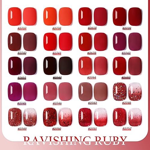 Miniatura 12 de GAOY Juego de 23 esmaltes de uñas de gel, colores otoñales, marrón, rojo, verde, purpurina, kit de uñas de gel de curado con luz UV, capa superior
