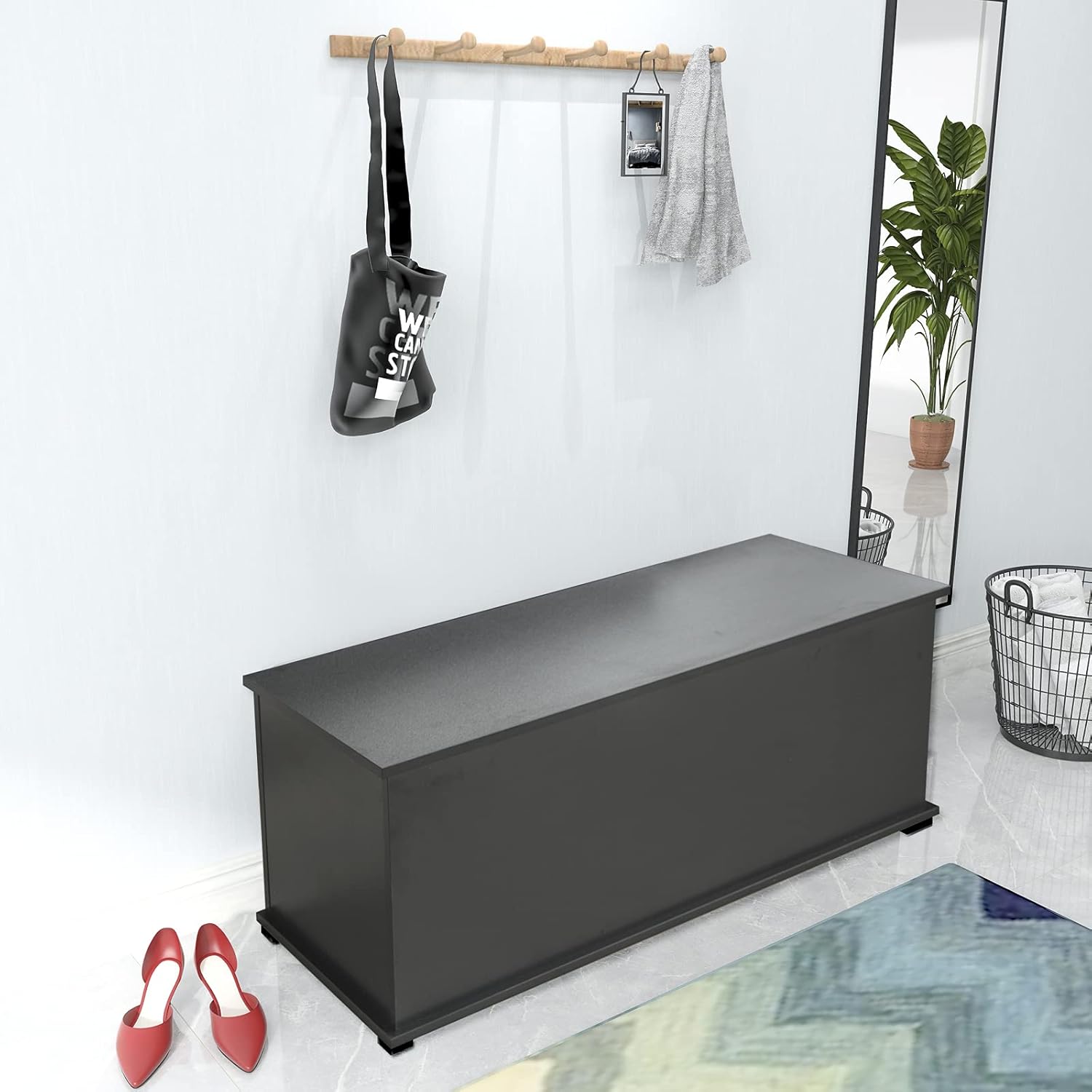 Hombay Entryway Storage Chest Trunk, Lift Top Organizer Wood Box Bench for Living Room Hallway Bedroom (Black) 100 x 40 x 40 cm