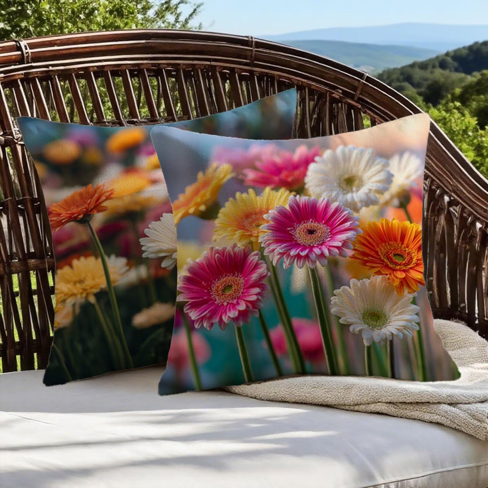 Federa Cuscino 80x80 Margherita Cuscini Divano Arancia Cuscini da Esterno Impermeabili Linoi Set di 2 Decorativi Cushion Covers per Giardino Soggiorno Sofá Balcone Patio, Regalo per Donne 1B-39