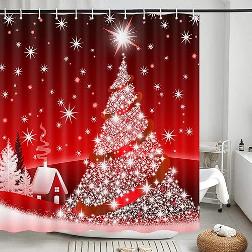 Miniatura 4 de Cortinas de ducha de Navidad para baño, juego de cortina de ducha de tela para decoración navideña, árbol de Navidad, accesorios de baño de