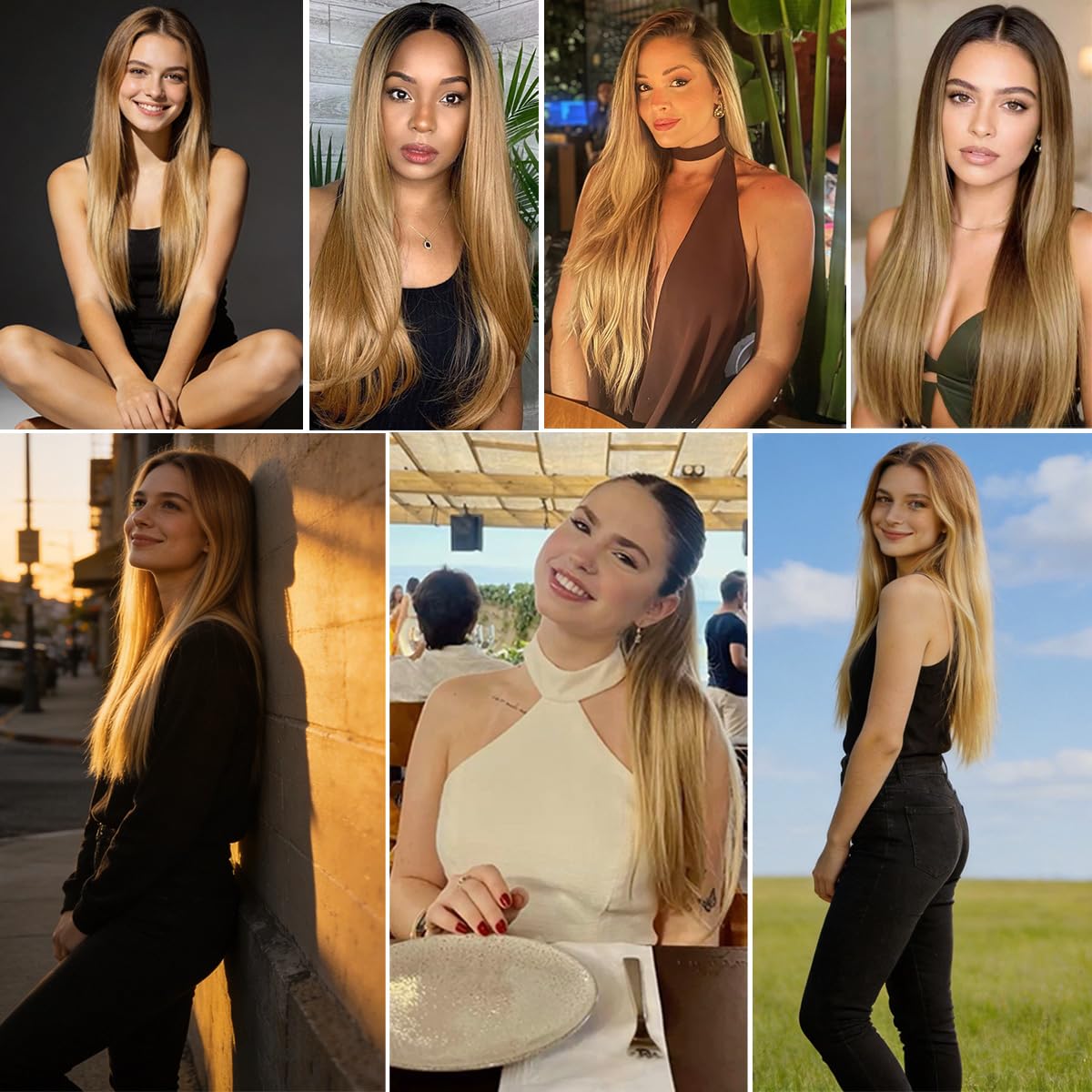 3 Pcs Virgin Straight Human Hair Bundles Ombre 1B/27 Silky Extensions Double Weft Weaves for Work & Street Style Brazilian Human Hair Bundles (20 22 24)