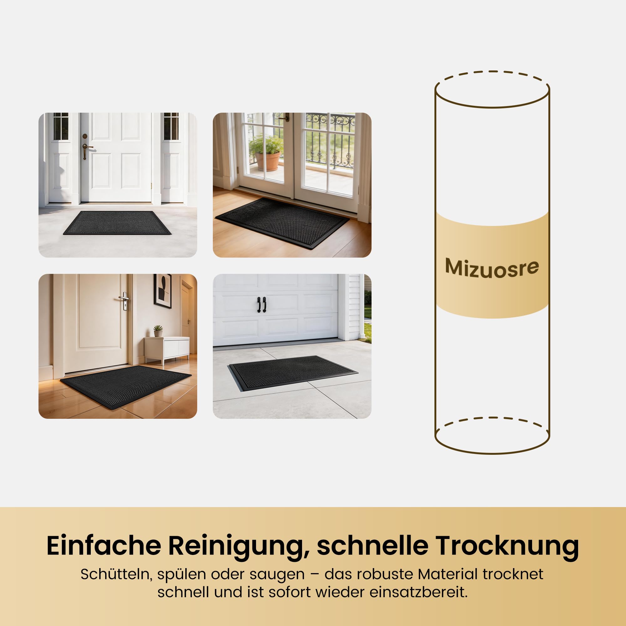 Fußmatte Außen rutschfest 60x90cm, Abtreter Fussmatte Aussen wetterfest Schmutzfangmatte waschbar Türmatte Outdoor, Eingangsteppich Draußen Fußabtreter für Innen, Außen, Haustür, Dunkelgrau
