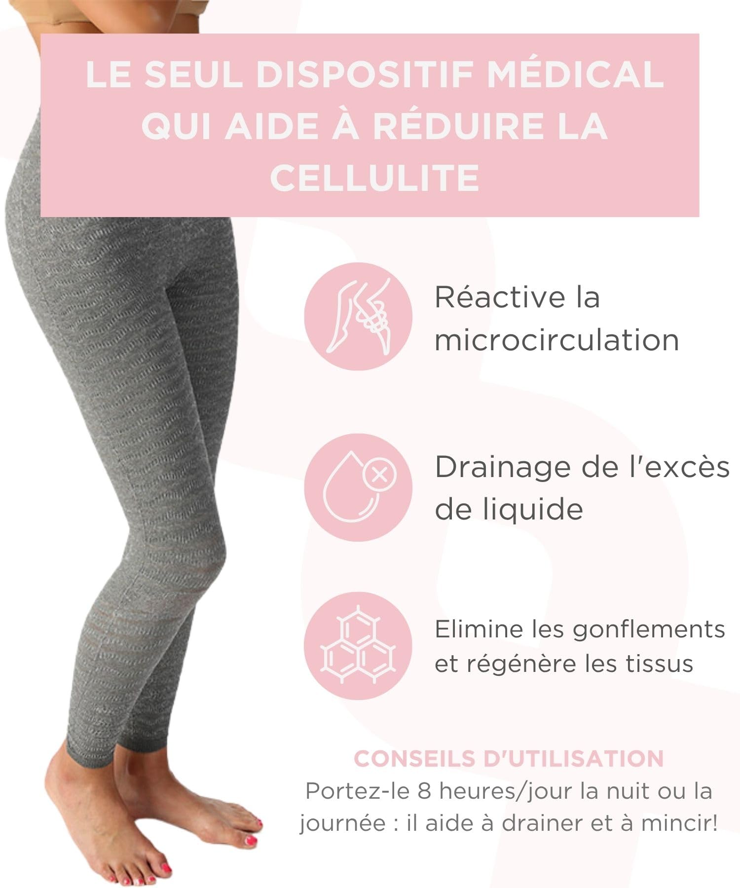 SPIKECELL Legging Anti Cellulite Femme èlectromagnétothérapie - Drainage Lymphatique Jambes, Réactive la Microcirculation, Dispositif Médical Déductible - Made in Italy