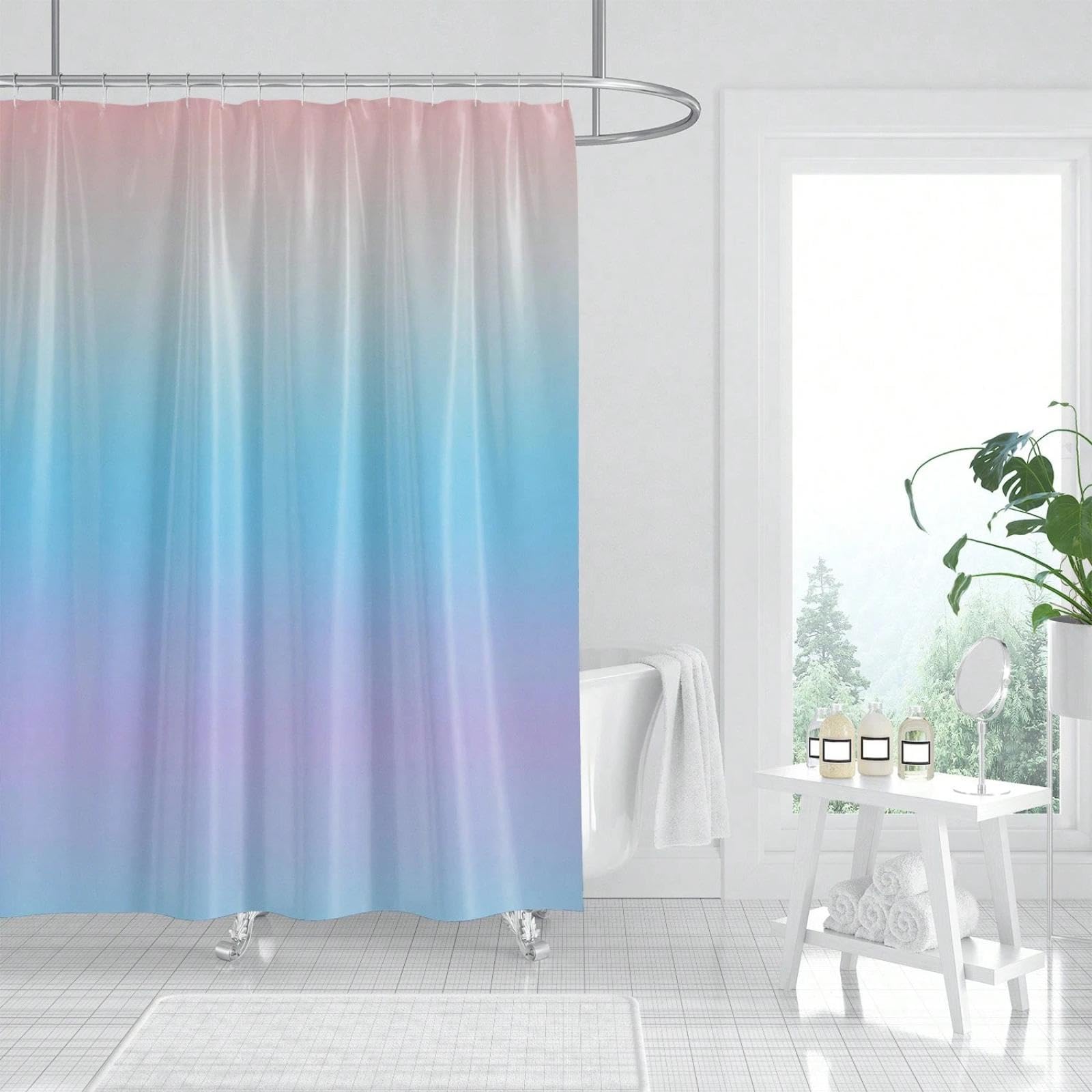 Rideau de douche imperméable et lavable turquoise ombré à rayures 75x190