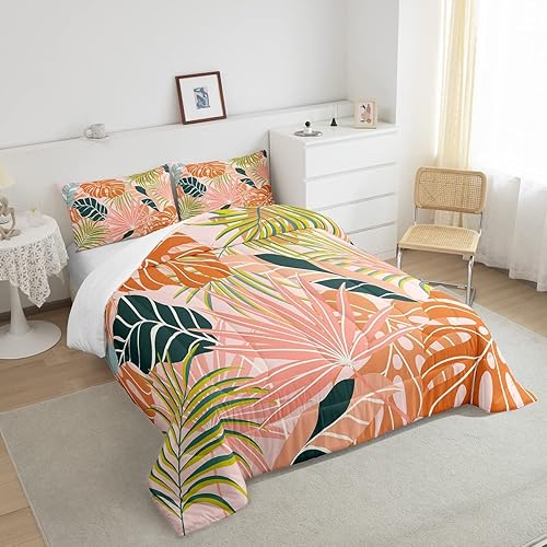 Miniatura 4 de Edredón acolchado con plantas tropicales, colorido estampado botánico, para niños, niñas, jóvenes, juegos de ropa de cama de hojas de palma verde y