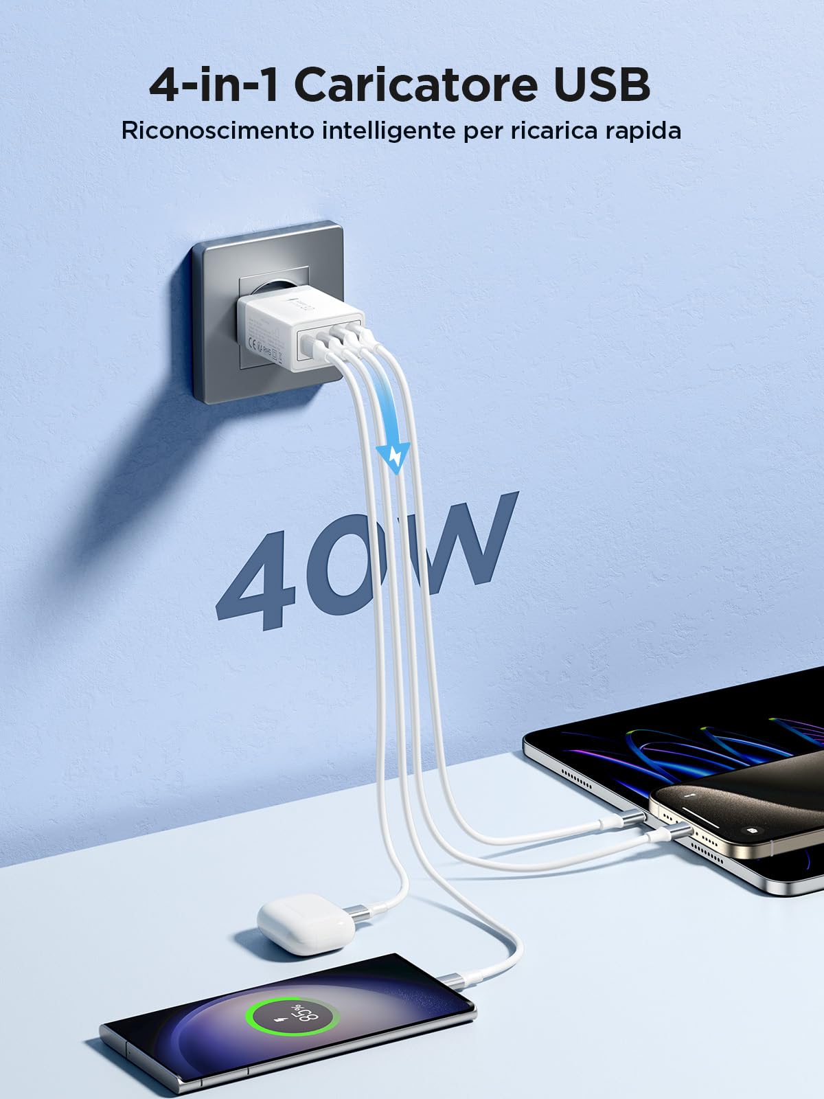 2 Pezzi Caricatore USB Multipo,Presa USB 40W QC3.0 Caricatore Rapido iPhone Caricabatterie per Samsung Galaxy,iPhone X XR XS 8 15 16,Adattatore Universale Carica Alimentatore Spinotto Cellulare Spina