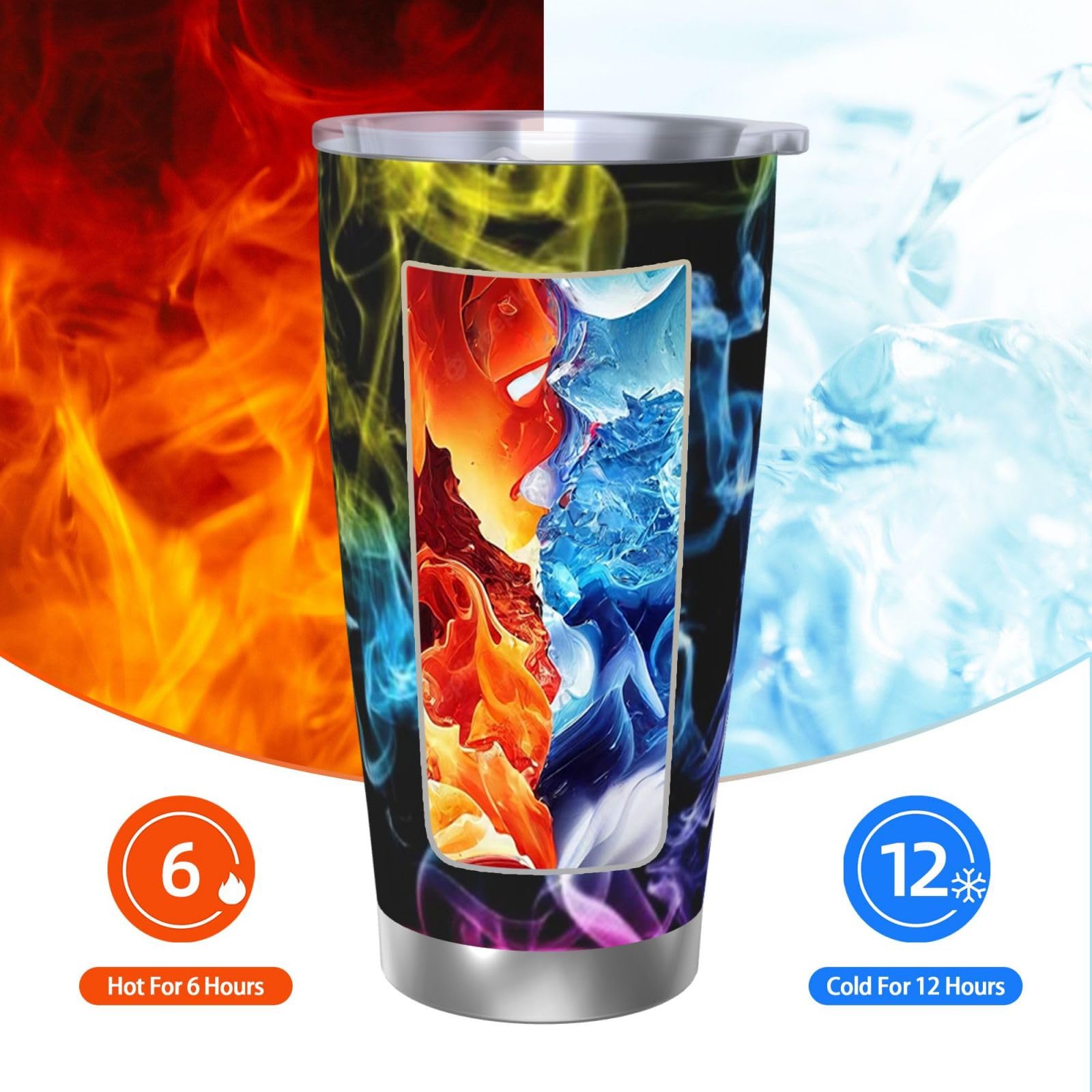 Bunter Rauchdruck, 590 ml, Autobecher, tragbarer Auto-Trinkhalm-Becher, Edelstahlbecher