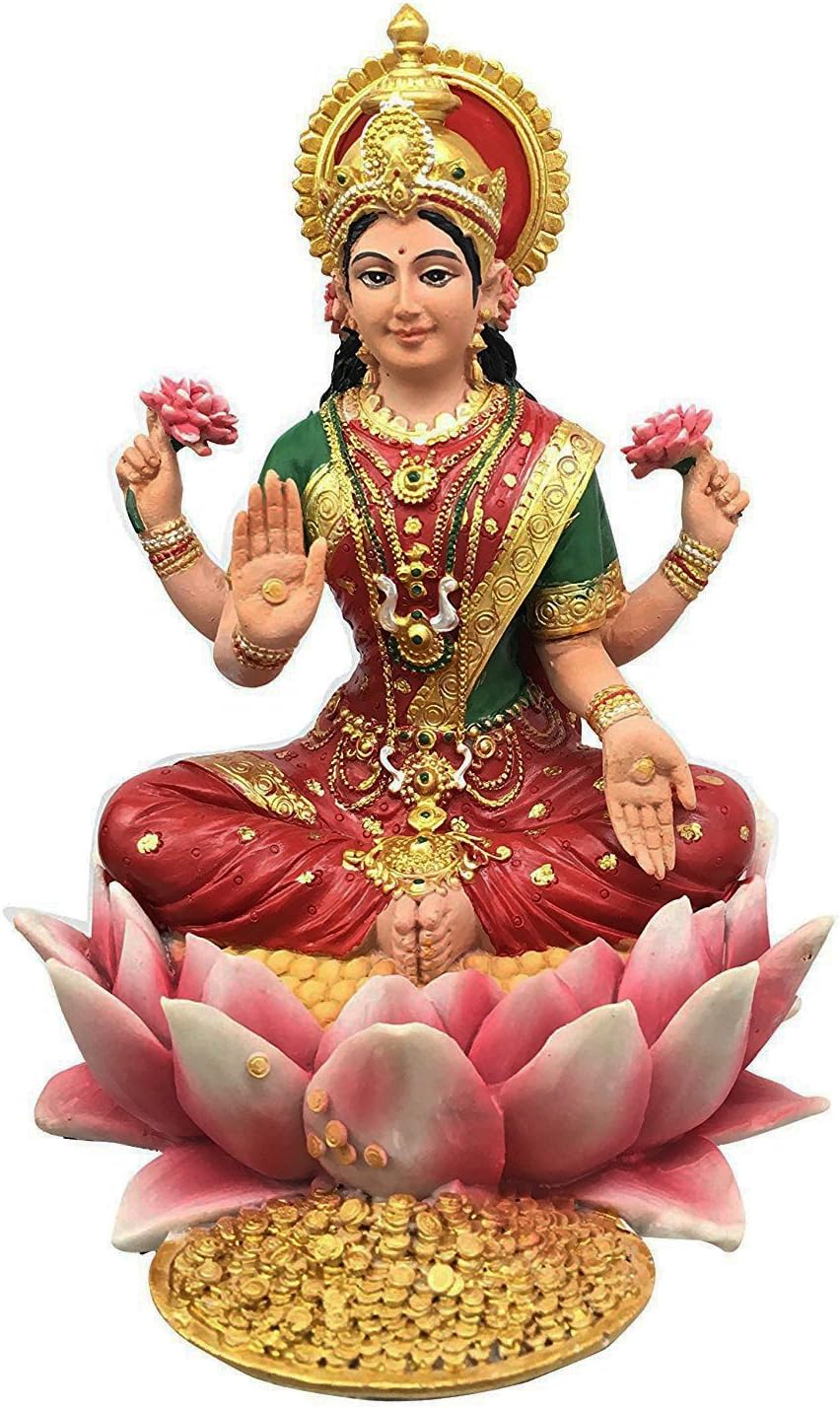 Pt Pacific Trading Lakshmi Hindu Goddess on Lotus Statue Sculure