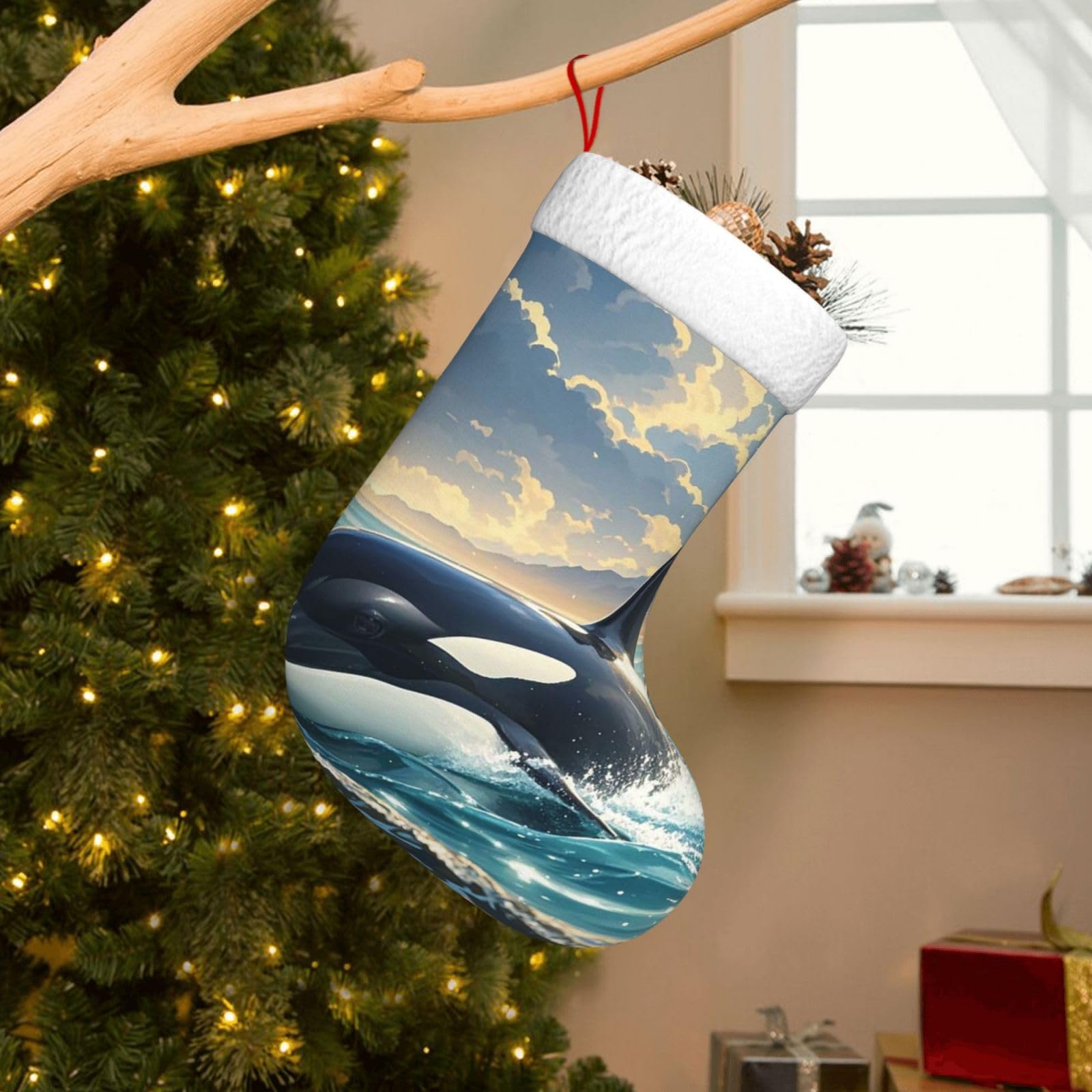 QVUEagriSJ 18 Inch Christmas Stockings Orca Killer Whale Xmas Stocking Personalized Christmas Hanging Decor Stockings Christmas Decoration Stocking Bags for Holiday Party