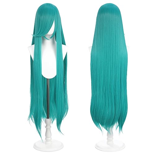 AniGates 100cm / 40inch Universal Anime Costume Wig with 2 Hair Caps for Cosplay, Halloween & Themed Parties (Turquoise) - Turquoise
