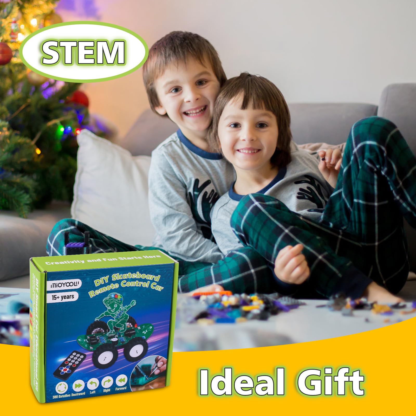 MiOYOOW DIY 360deg Rotating RC Car Kit, 5 Speed Rechargeable Remote Control Soldering Practice Kit, STEM Electronic Learning Projects Outdoor Skateboard Smart Car Toy for 15+ Years Old Presents - Image 8