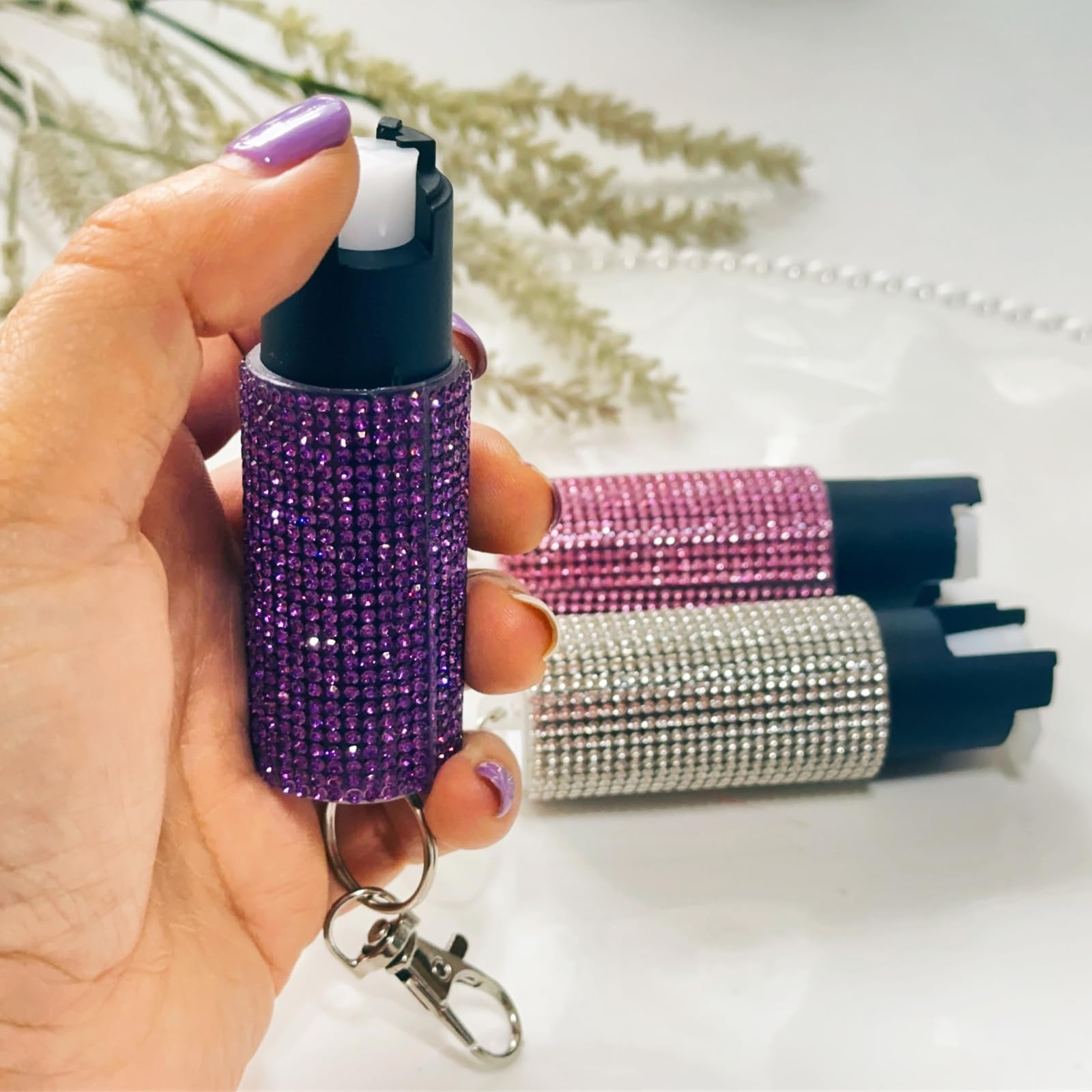 3PCS Cute Bling Pepper Spray Keychain for Women - Lightweight, Easy-to-use Safety Twist Top, Fashion Keychain Accessiory for Personal Protection