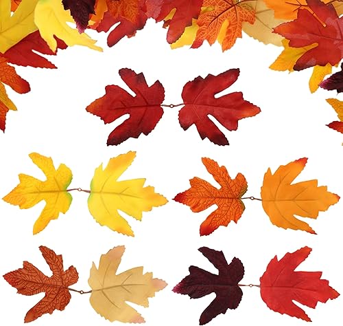 50 flores artificiales de 2 hojas, decoración de otoño, hojas de arce falsas, a granel, imitación de otoño, pared, Halloween, fiesta, Acción de