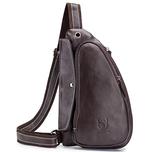 BULLCAPTAIN Anti-theft Sling Bag Travel Crossbody Backpack Genuine Leather Slim Multipurpose Outdoor Chest Bag XB-125 (Coffee)