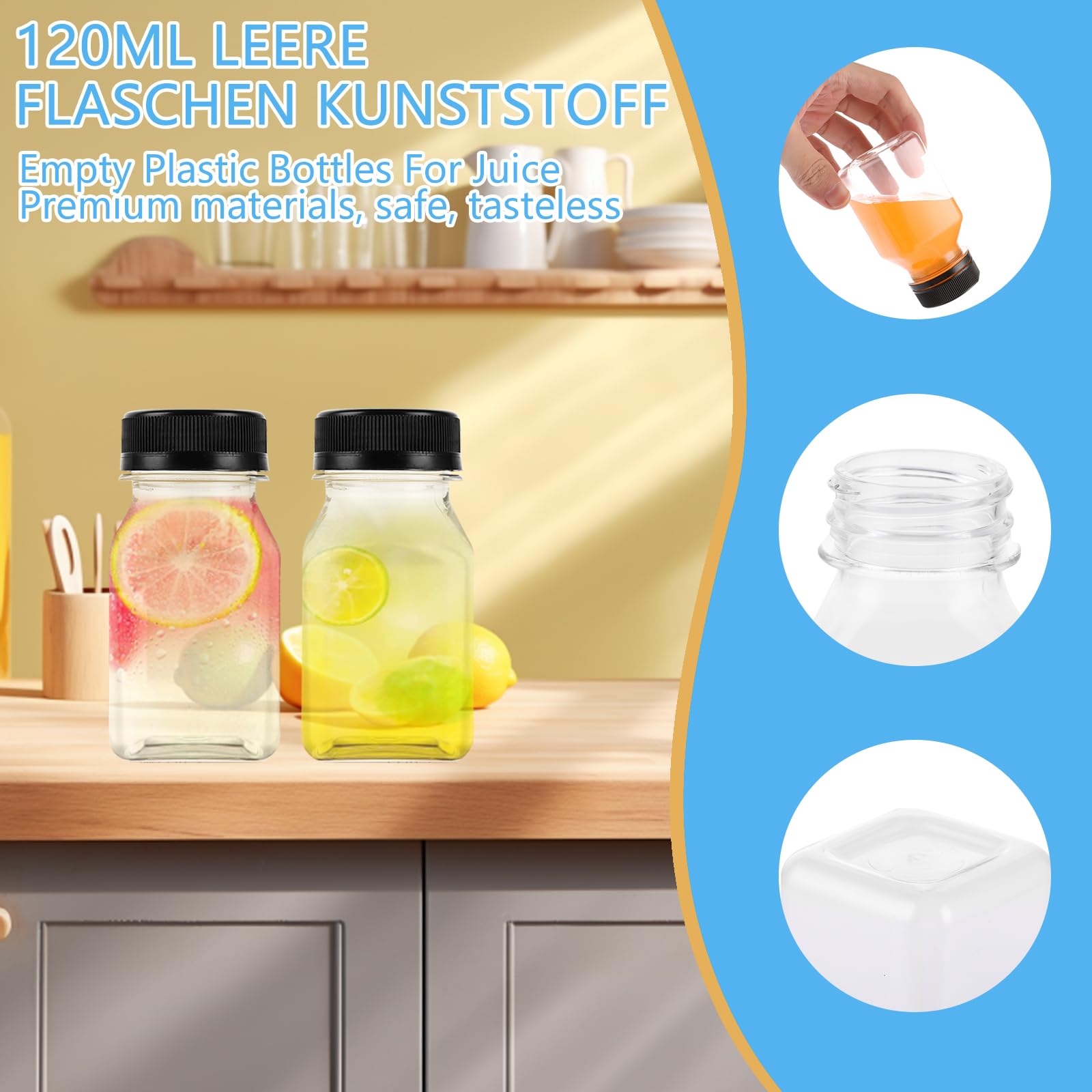 Lot de 24 mini bouteilles à remplir - 120 ml - En plastique - Avec bouchon - Pour mini réfrigérateur, lait, eau