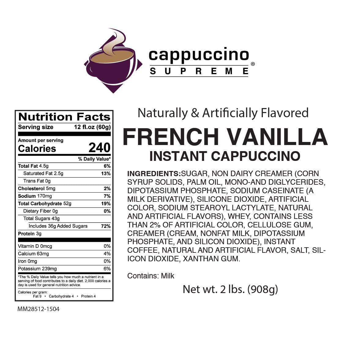 Cappuccino Supreme French Vanilla Instant Cappuccino Mix 6 x 2 lbs