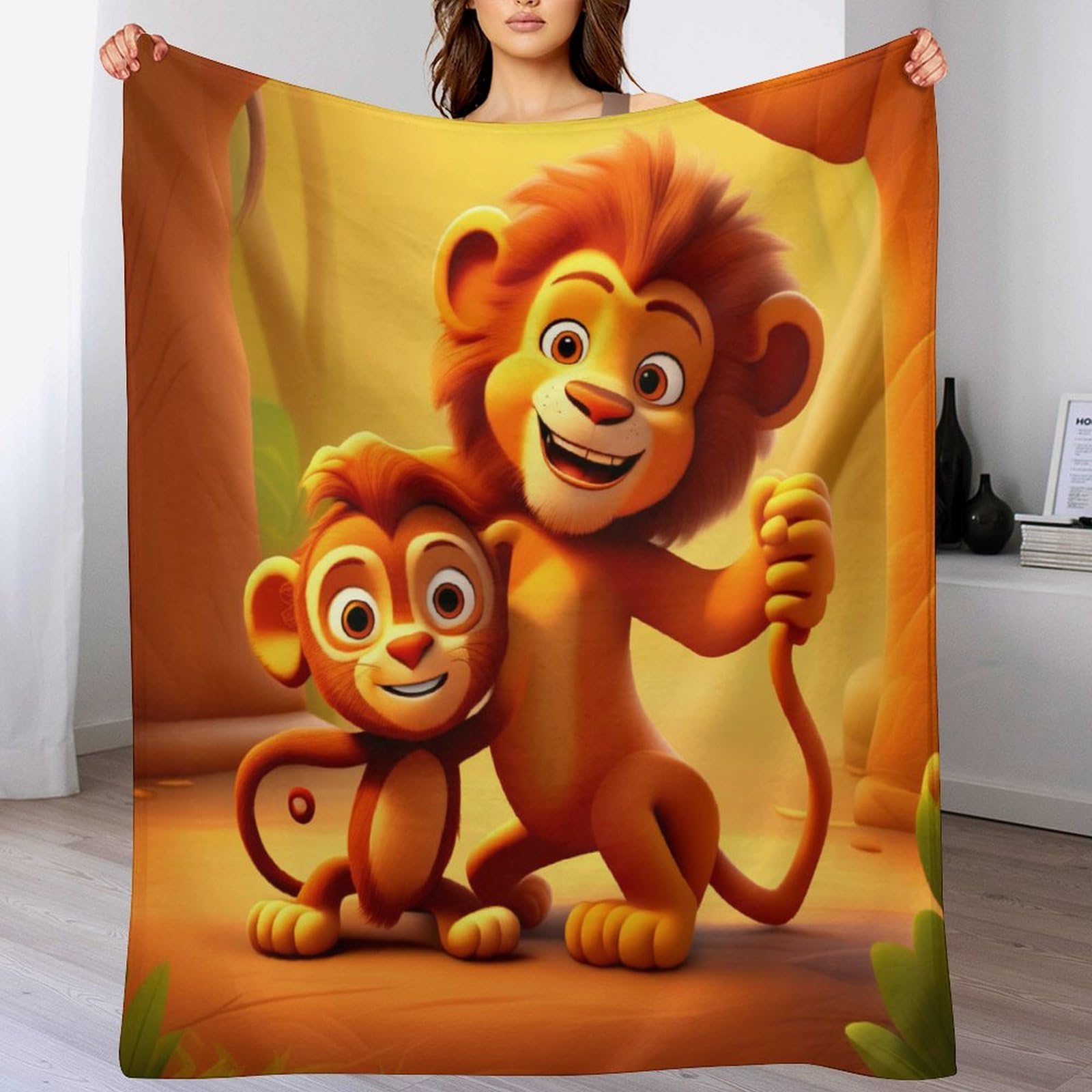 Couverture en lit épaisse lion plaid flanelle anti-décoloration