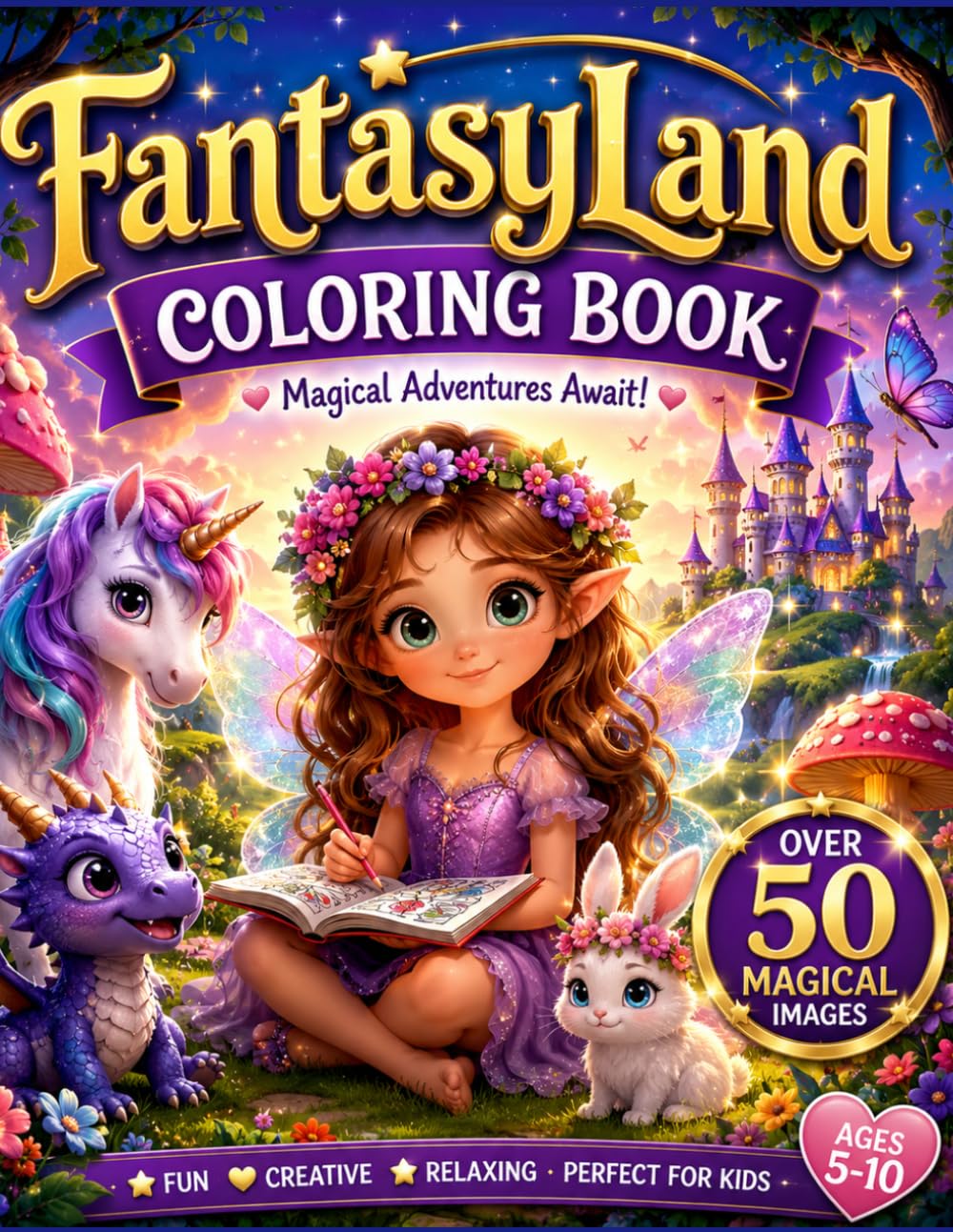 FantasyLand.: Coloring Book for Kids Ages 5-10.