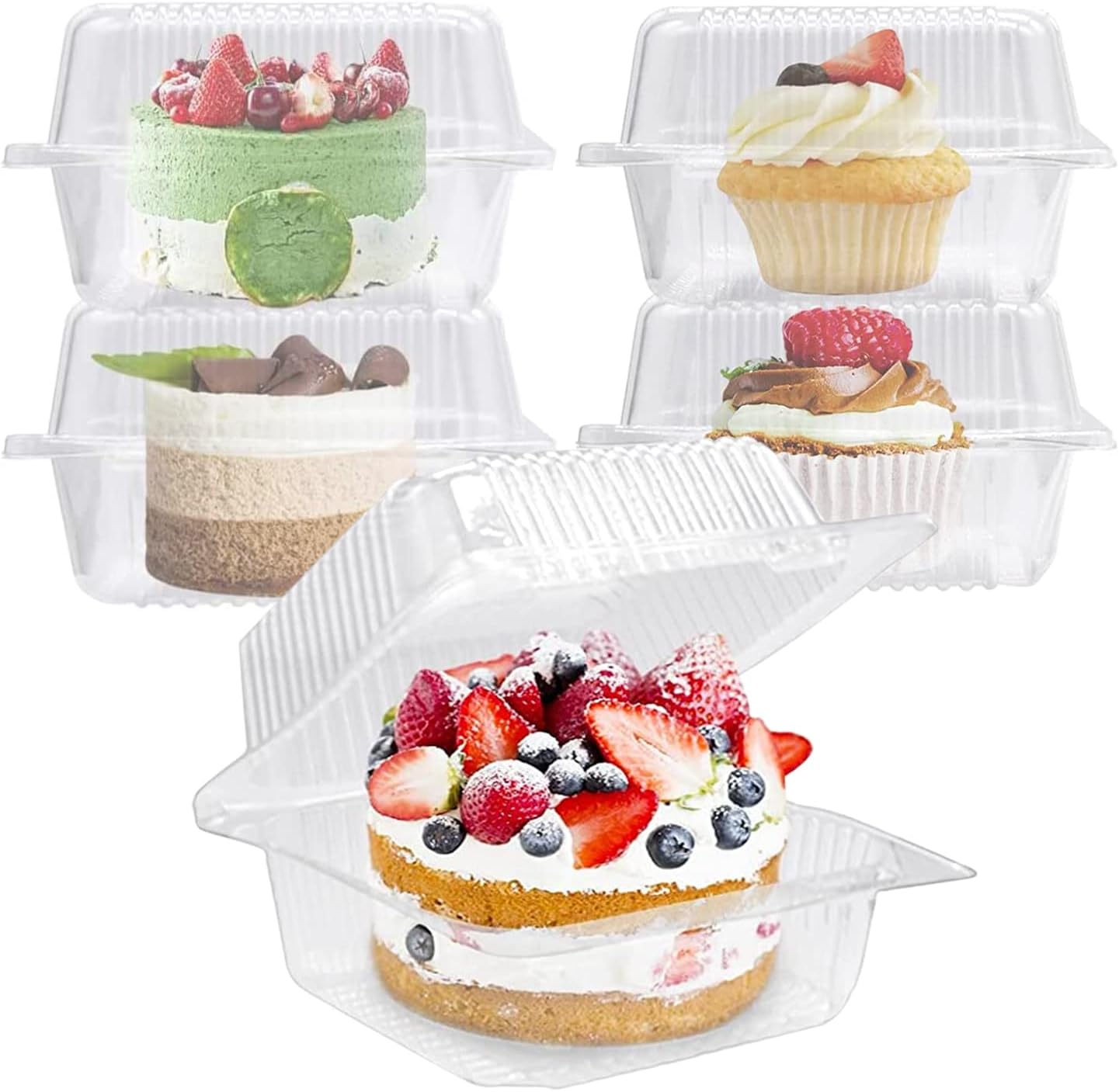 voxiQoxi 50Pcs Cake Slice Boxes，Clear Plastic Hinged Food Container