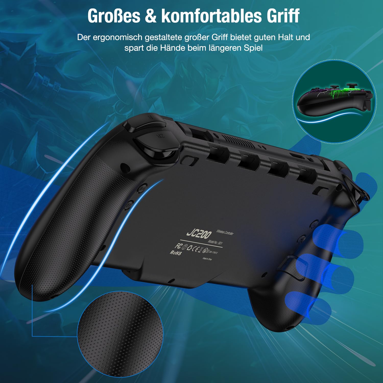Elegamefy One-Piece Joypad Controller di ricambio per Nintendo Switch Controller/OLED, Switch Pro Controller con luce RGB fredda, programmabile/doppia vibrazione, turbo/wakeup
