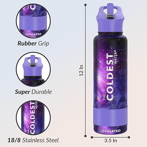Miniatura 3 de COLDEST Botella de agua deportiva de 40 oz (tapa con pajilla) a prueba de fugas de acero inoxidable con aislamiento para bebida fría o caliente,