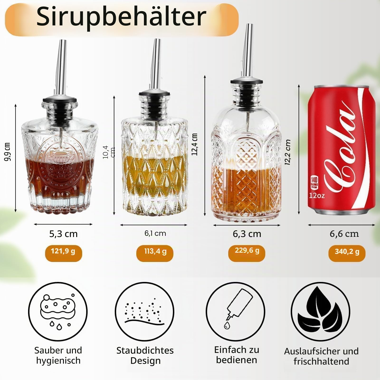 Glas Sirup spender Set Kaffeesirup spender für Küche Coffee Bar, Essig und Ölflaschen Olivenöl Flasche 3 Packung