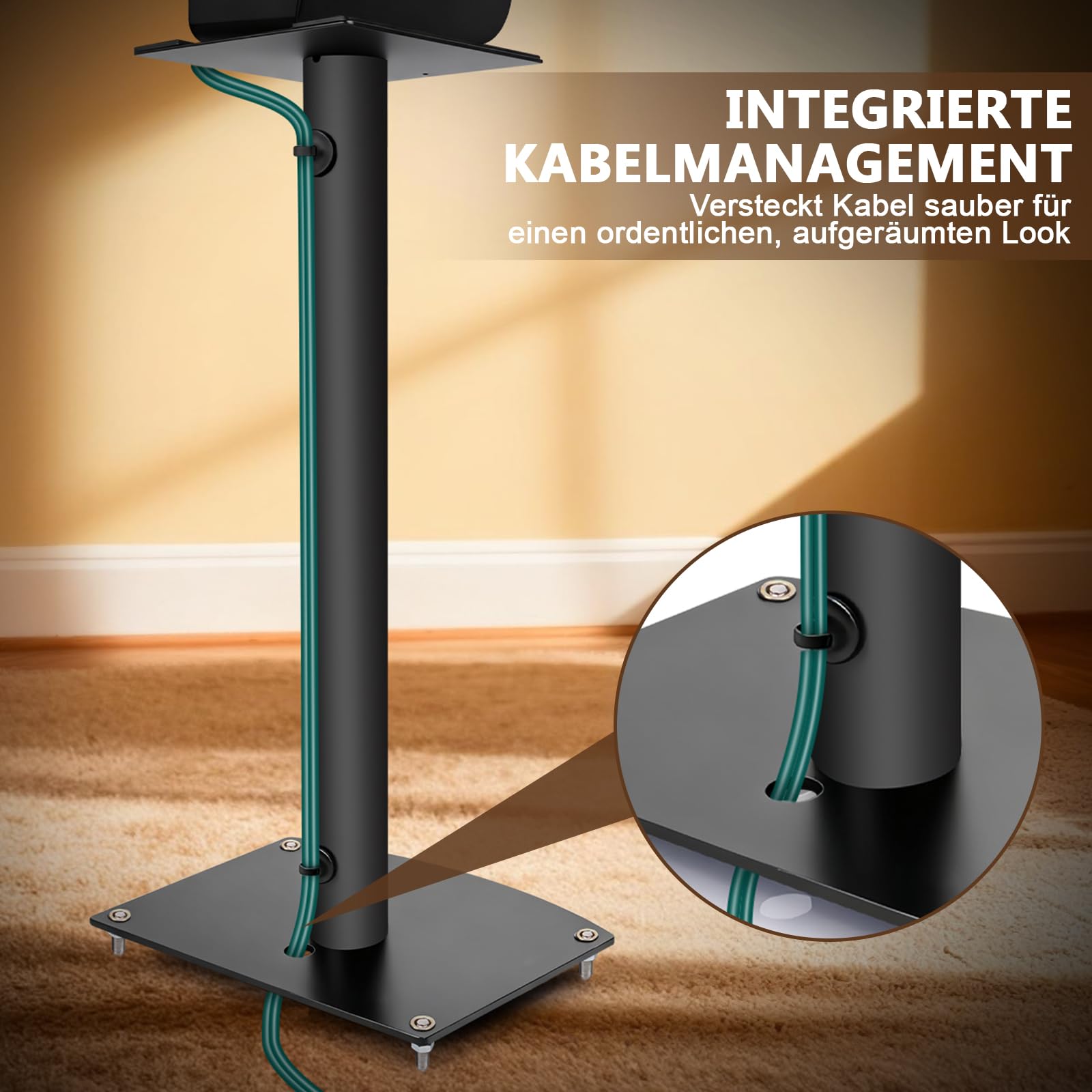 Supporto universale per altoparlante in metallo, supporto per casse con piastra superiore regolabile a 45°, per altoparlanti satellitari, supporto per cavi, piedini intercambiabili, portata 10 kg, 1