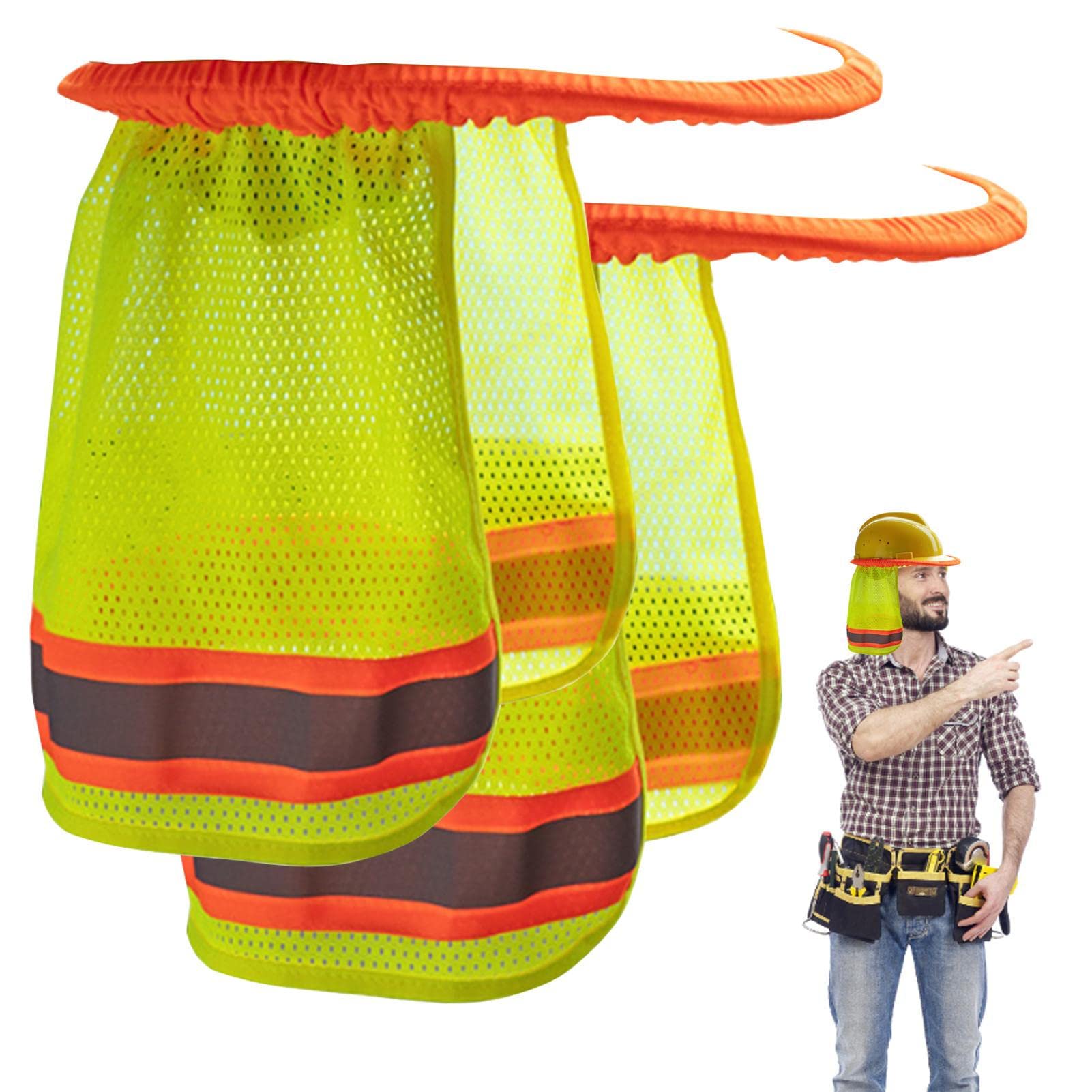 IBUGER Hard Hat Sun Shade - Construction Safety Hard Hat Sun Shade,1 Pair High Visibility Cooling Mesh Contrasting Reflective Strip Elastic Neck Protection