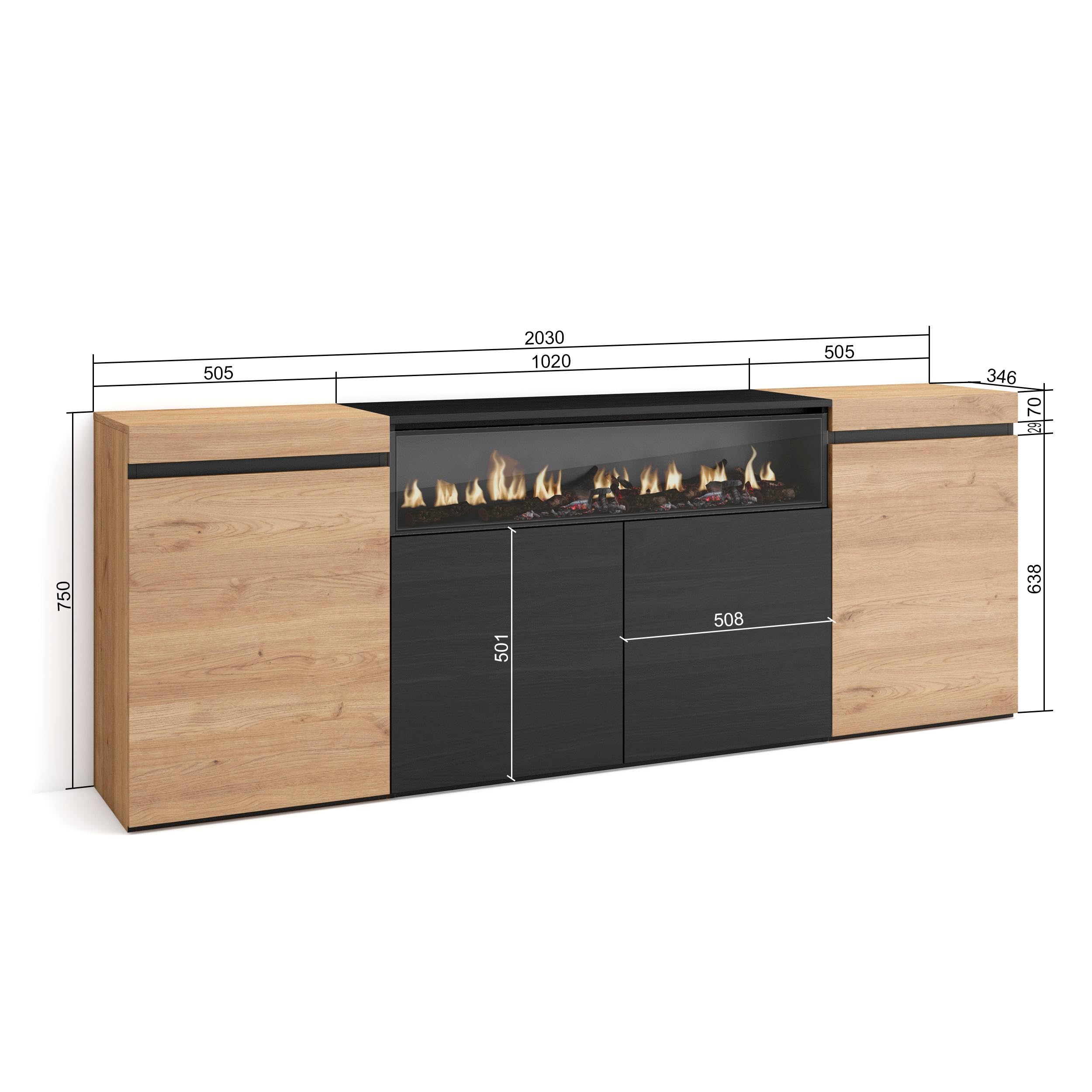 Produktbild von Sideboard Highboard 200x35x75cm Zementgrau Elektrokamin