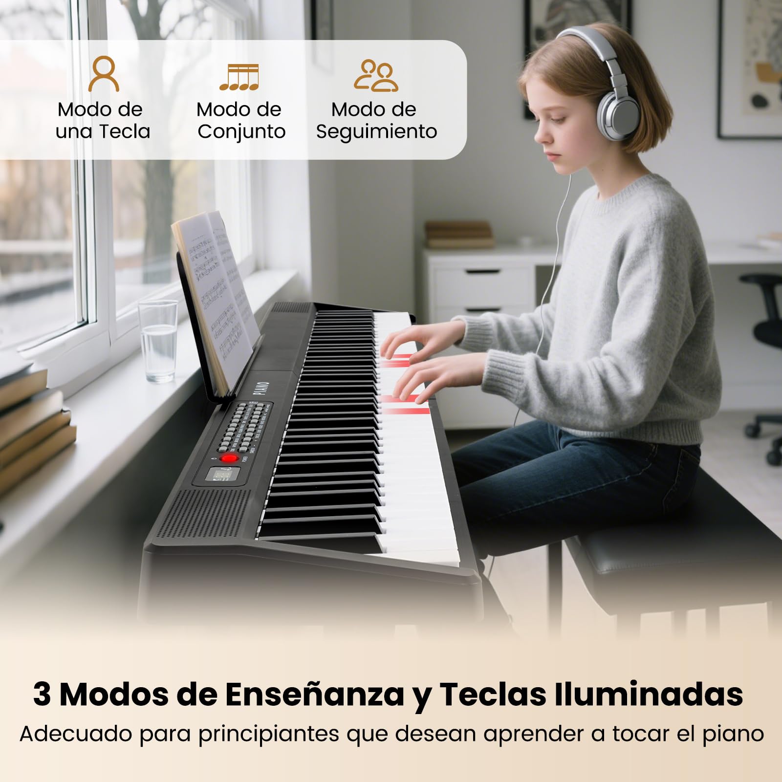 COSTWAY Teclado Piano Plegable de 88 Teclas, Teclas Piano de Teclado Digital con Teclas Semipesadas y Función de División, 3 Modos de Enseñanza, Pedal de Sustain, Piano Digital con Altavoces