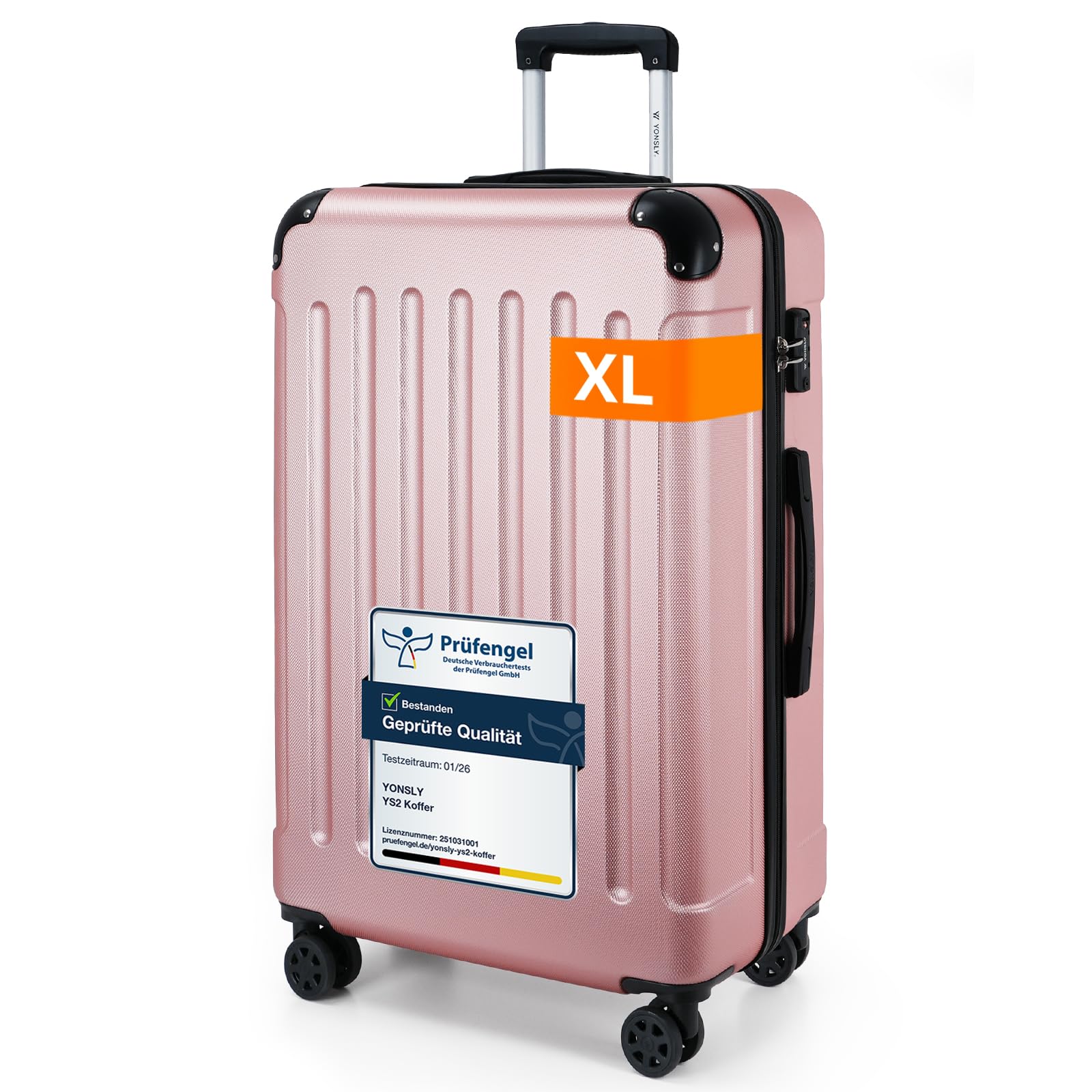 YONSLY Gepäck Reisekoffer, Trolley Rollkoffer Handgepäck, Hartschalenreisekoffer mit 360° Lenkrollen, Zahlenschloss, Mehrstufiger Teleskopgriff