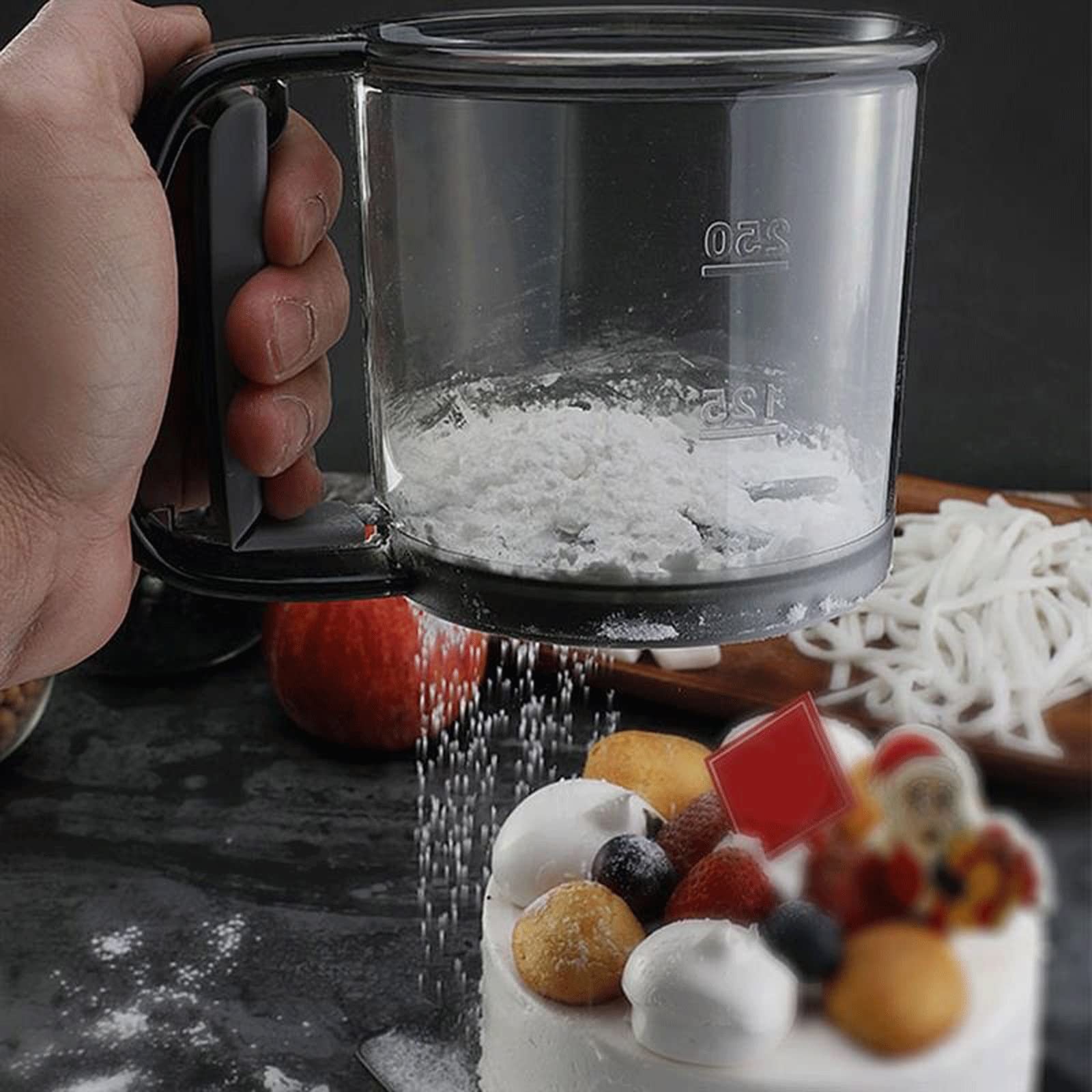 Tamiz De Cocina Redondo, Tamiz De Harina, Tamiz De Azúcar En Polvo De Mano, Agitador De Polvo, Taza Medidora, Herramienta para Tamizar Y Hornear