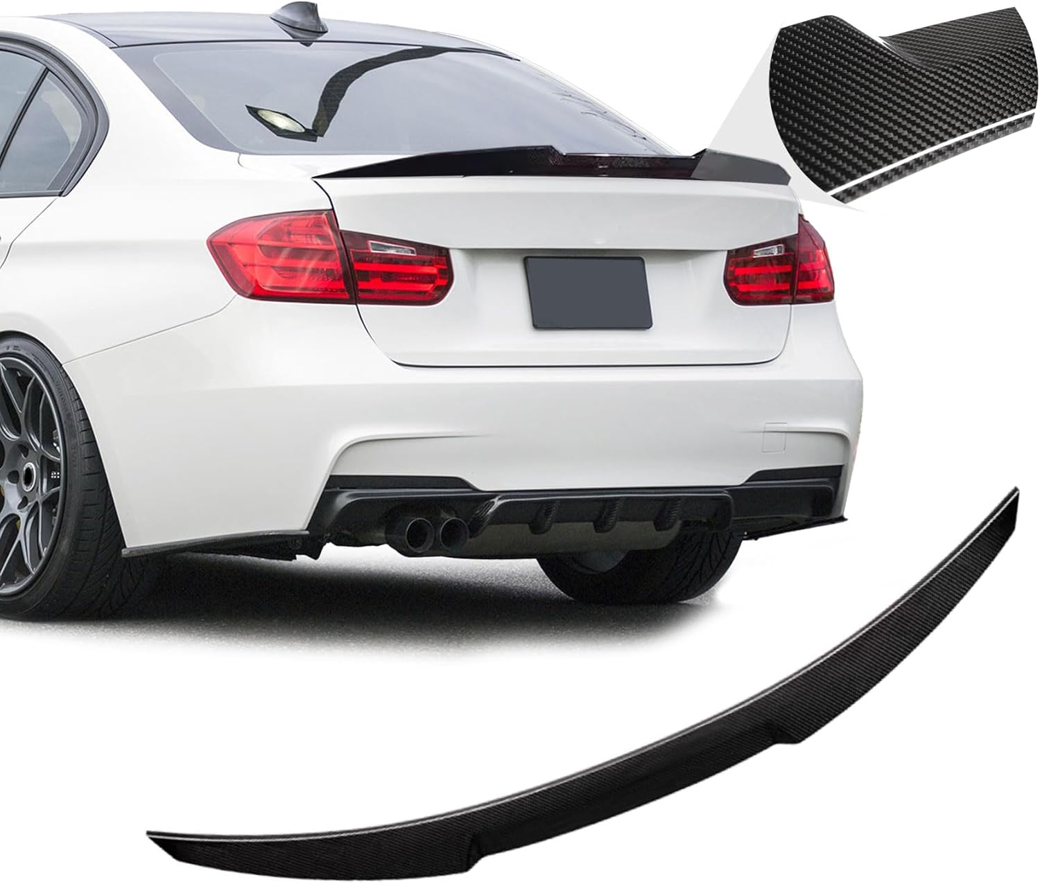BDBO Rear Spoiler Wings for BMW F30 3 Series Sedan 2012-2018 & F80 M3 Sedan 2014-2019, M4 Style Trunk Spoiler Wing Trunk Tail Rear Trunk Lid,Carbon Fiber Style F30 2014-2019 Carbon Fiber Style
