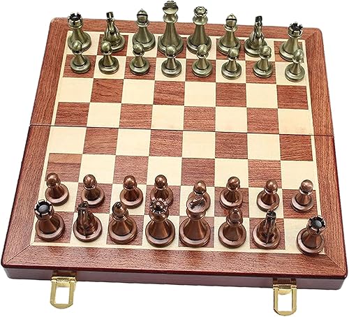 Miniatura 2 de OLOTU Juego de ajedrez portátil de metal con incrustaciones retro profesional juego de ajedrez de alta calidad de palisandro de alta calidad