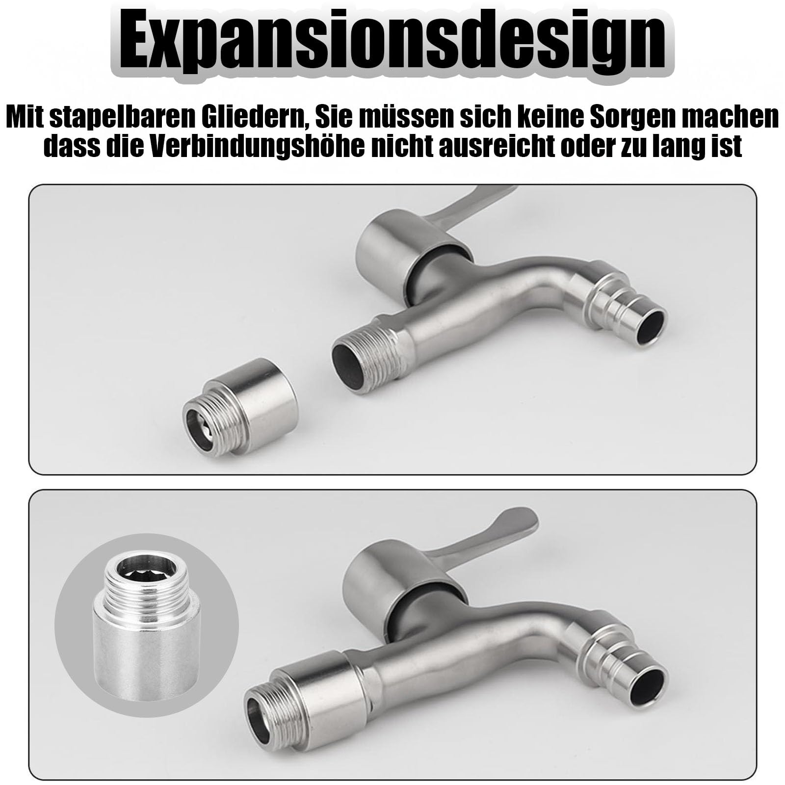 4 prolunghe per rubinetto in acciaio inox, 1/2", prolunga per soffione doccia con filettatura interna e filettatura esterna, attacco acqua 1/2" x 10 mm, 20 mm, 30 mm, 40 mm, per rubinetti e soffioni
