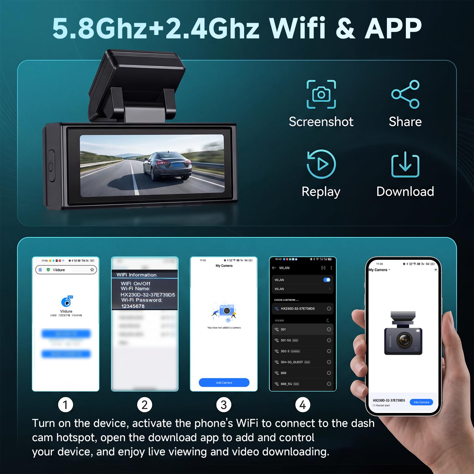 Hodozzy 4K Dashcam Cámara Frontal y Cámara Trasera 2,5K, Pantalla 3,16 Pulgadas, Cámara para Salpicadero de Coche, 5,8GHz WiFi App, ADAS BSD LCA, Sensor G Grabación en Bucle, Monitor en Aparcamiento