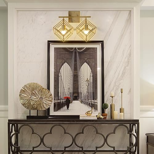 Miniatura 2 de Lámpara de tocador de baño con 2 bombillas, lámparas de baño sobre espejo con 2 pantallas giratorias, moderna de latón cepillado montado en la pared