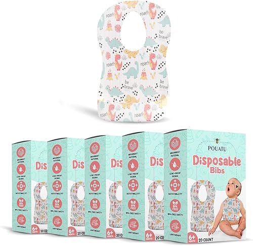 Baberos desechables de primera calidad para bebés, alimentación sin desorden y fácil limpieza, 5 paquetes de 20 (100 unidades)