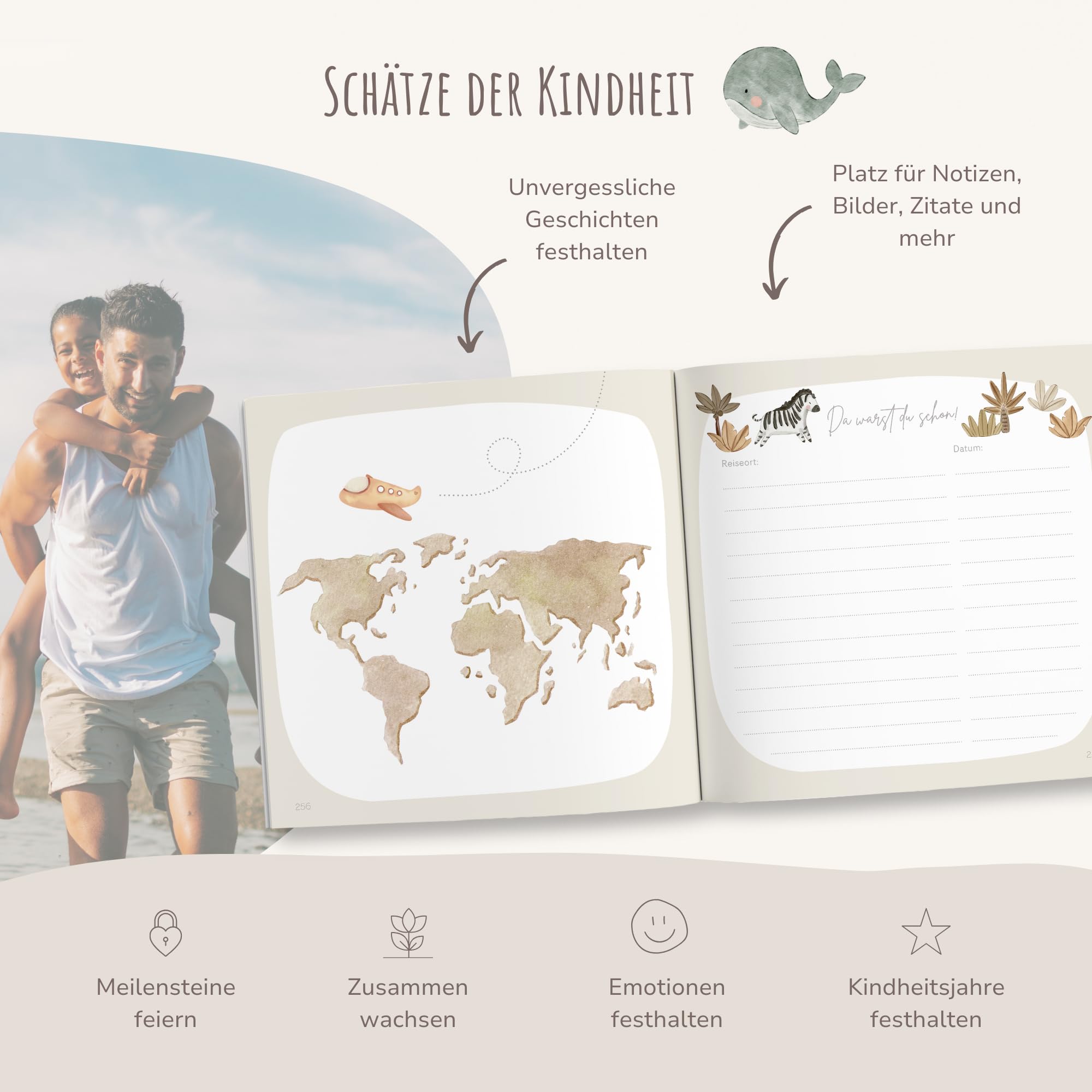 MeinBaby123® Kinderalbum Deine ersten 10 Jahre hochwertig vergoldet, Erinnerungsalbum, Geschenk zur Geburt, Fotoalbum Kinder, Tagebuch Kinder, Album Erinnerungsbuch, Geschenk Kind