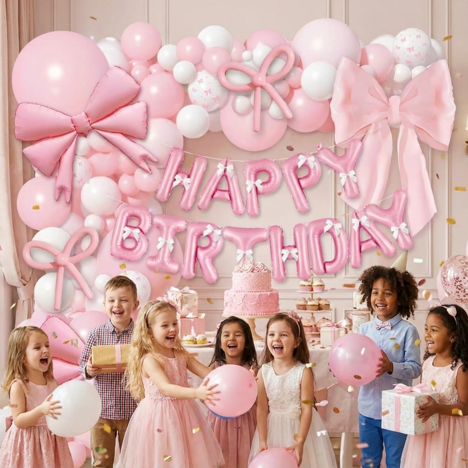 Ballonbogen-Set, Pastellrosa, 102 Stück, staubige Gold-Konfetti-Girlande, Streifen für Mädchen, Geburtstag, Hochzeit, Hintergrunddekoration (JT-HD01-Bow)