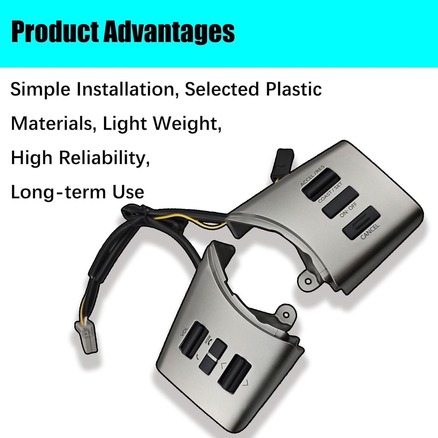 Car Multifunction Steering Wheel Switch Control Cruise Audio Button, Fit for Nissan Frontier 2005-2012, Replace#48430-ZL91C, Cruise Control Switch Replacement-Silver-a Pair