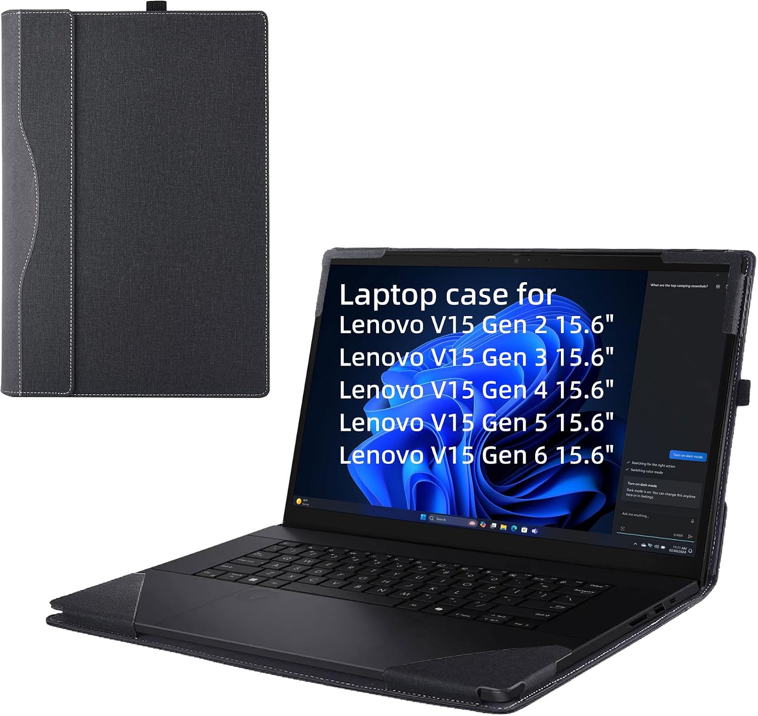 Laptop Case Cover for Lenovo V15 Gen7/Gen6/Gen5/Gen4/Gen3/Gen2 15.6 inch (NOT Working with Other Lenovo Models). 2-in-1 PU Leather Shell Notebook Sleeve(Black)