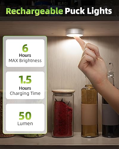 Miniatura 3 de EZVALO - Paquete 2 luces LED de disco, luz táctil, batería recargable, 2.5 pulgadas, inalámbricas, iluminación debajo de gabinete, 3 temperaturas