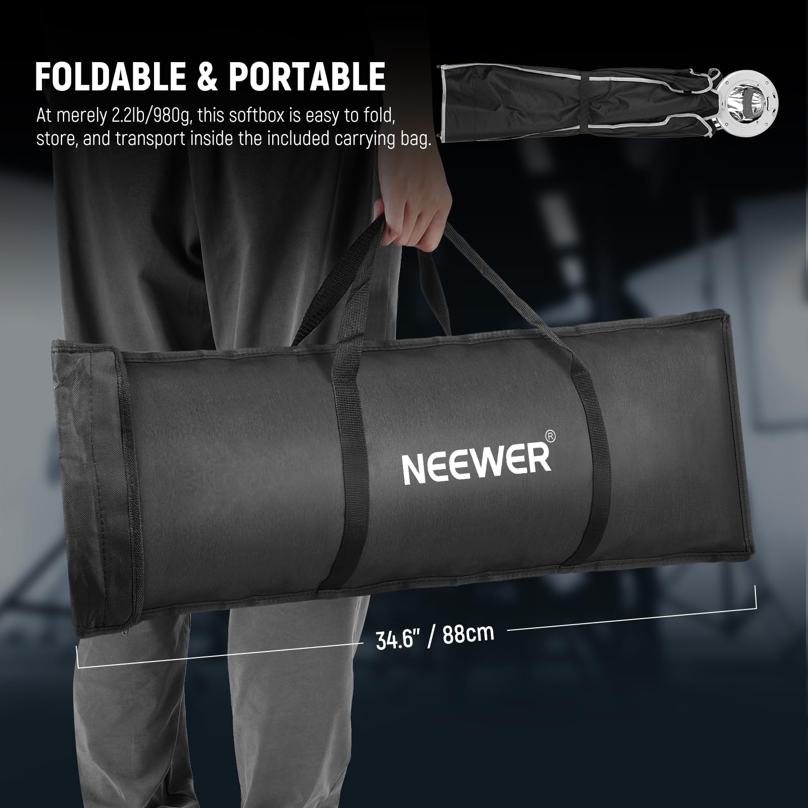 NEEWER Prostokątny zestaw softbox, 30 cm x 119 cm, miękkie pudełko z dyfuzorami światła, do fotografii studyjnej, nagrywania wideo, strumieniowego oświetlenia, kompatybilny z Aputure 120d
