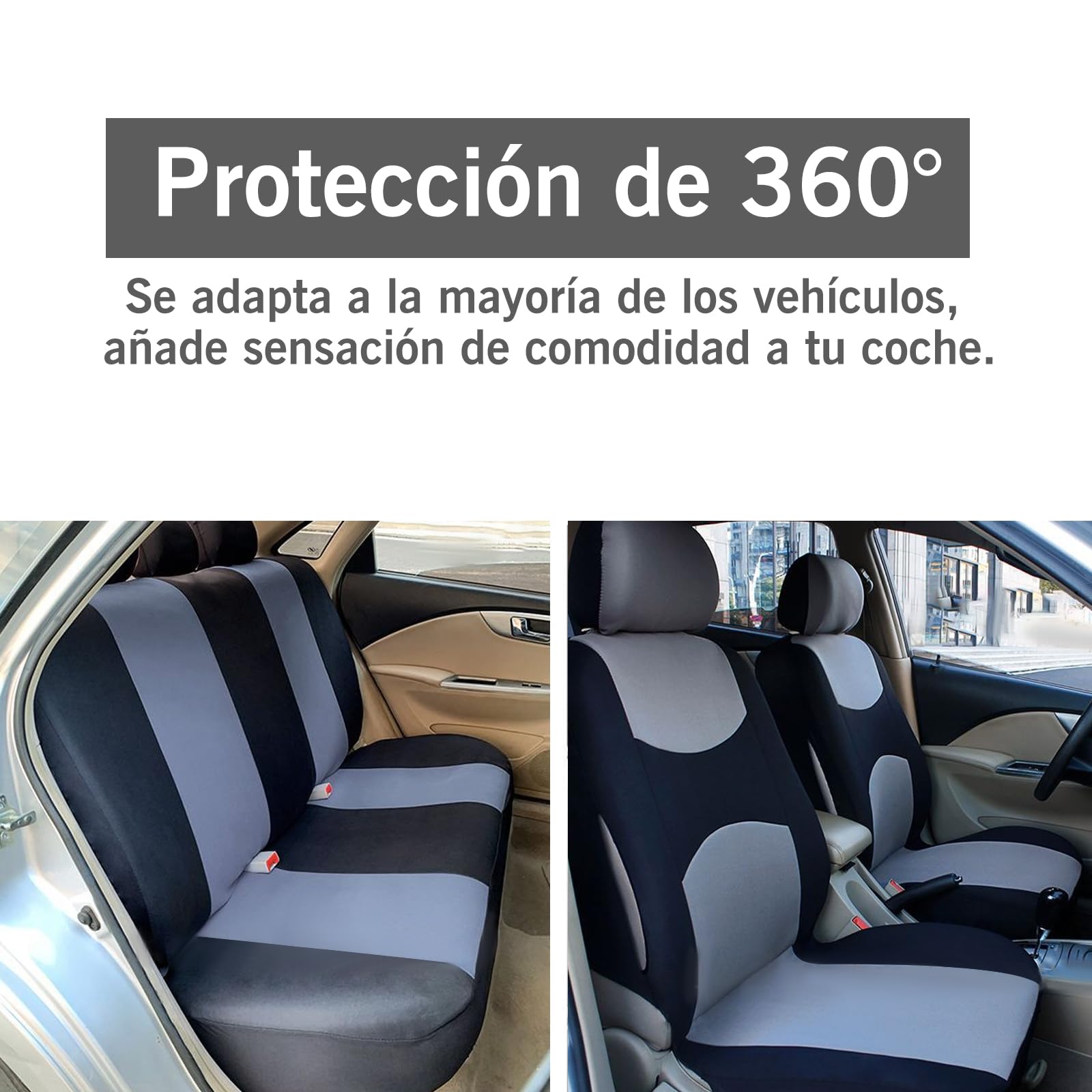 Fundas Asientos Coche universales de 5 plazas, Apta para Fundas Asientos Coche universales Delanteros y Traseros con reposacabezas, Resistente al Desgaste y antideformación (Gris)