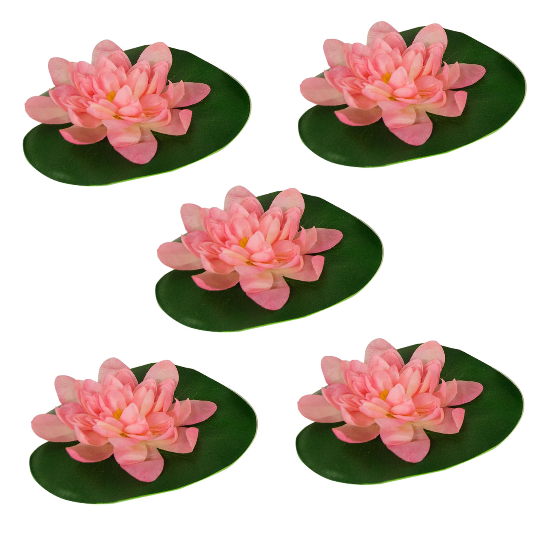 Pisces 5 Pack Large 24cm Pink Floating Lily Artifical Pond Plant Decoration Lillies