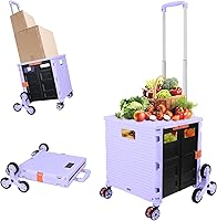 Vista 244 de FELICON SELORSS - Carrito plegable portátil con ruedas para subir escaleras y ruedas giratorias de 360°, mango telescópico, caja de plástico